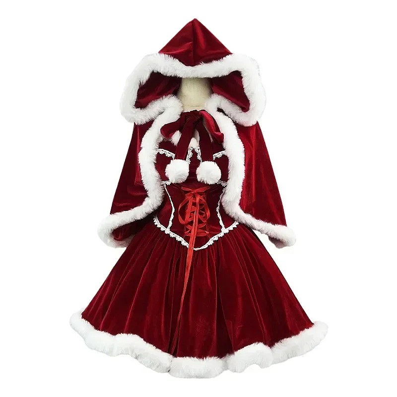 Elf Costume Christmas - Robe rouge pour nouvel an, Cape
