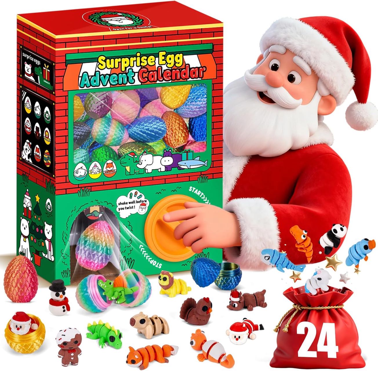 Advent Calendar Gift - 24 pièces d'œufs surprise imprimés en