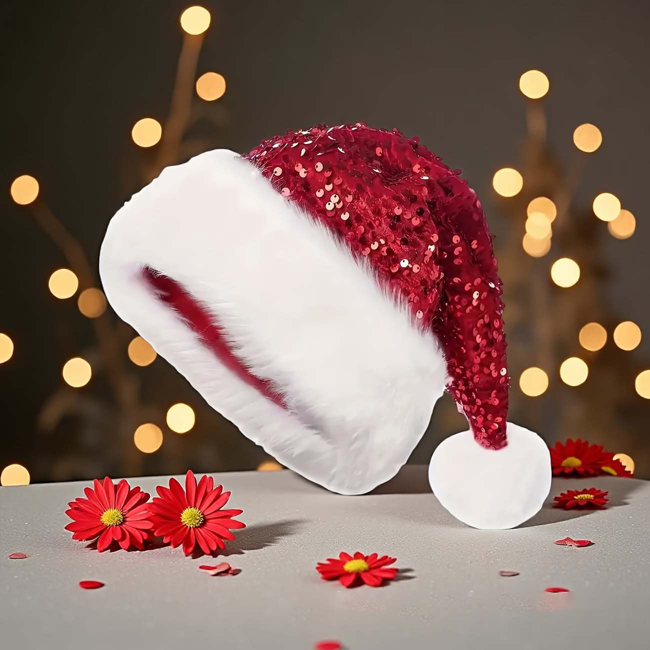 Chapeau de Noël à paillettes,  - Santa Hat Plush avis et prix